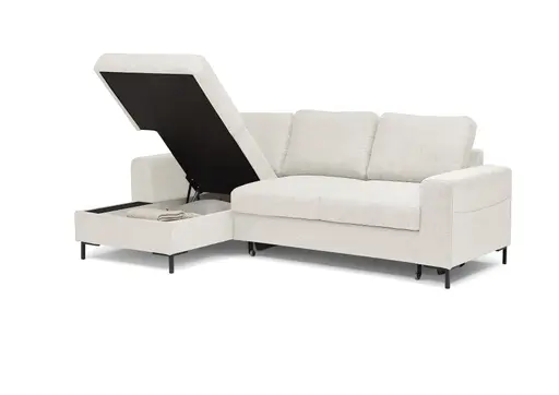 Ecksofa - Longchair links mit 2-Sitzer, Stoff, Creme