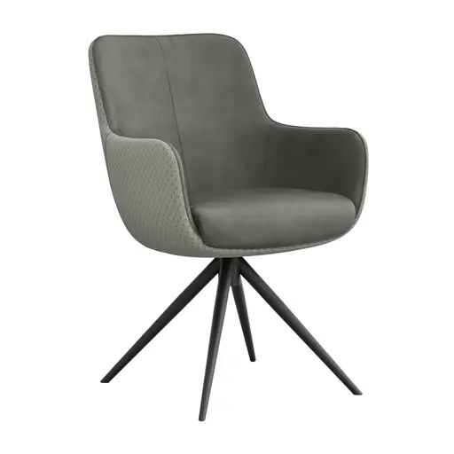 Armlehnstuhl Mis - Leder, Dunkelgrau, Stoff, Grau, Gestell Stativ