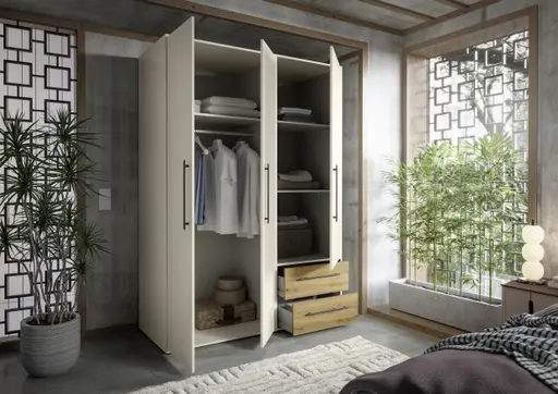  Drehtürenschrank FATHIE- B ca. 144 cm, Sand, Eiche Dekor
