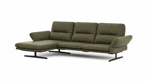 Ecksofa  Alexander - Longchair links mit 3-Sitzer inkl. Kopfstütze/Armlehne verstellbar, Leder, Olive