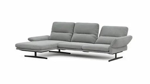 Ecksofa  Alexander - Longchair links mit 3-Sitzer inkl. Kopfstütze/Armlehne verstellbar, Stoff, Hellgrau