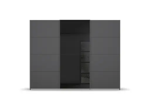 Schwebetürenschrank- B. ca. 203 cm, Graumetallic, Glas, Schwarz