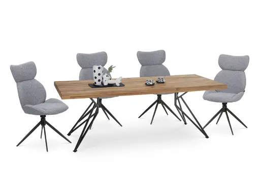 Esstisch - LB ca. 220x100 cm, Wildeiche massiv geölt, Baumkante, Schwarz