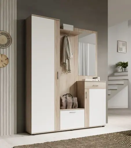 Kompaktgarderobe - Sonoma Eiche Nachbildung, Weiß