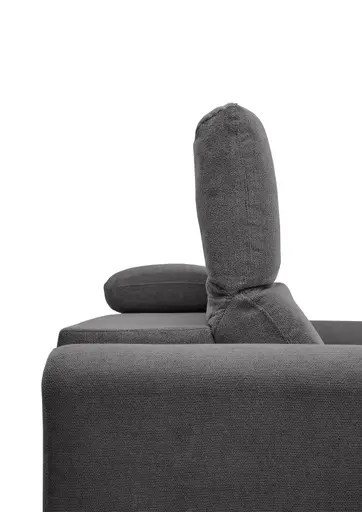 Ecksofa MINAO - 1,5-Sitzer mit Longchair rechts, Sitztiefe verstellbar motorisch, Kopfteil verstellbar, Stoff, Graphite