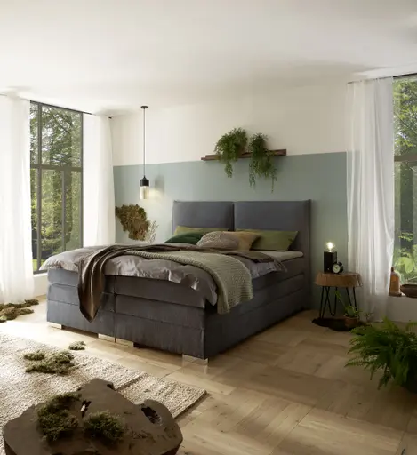 Boxspringbett SANDRIN L - Liegefläche ca. 200x200 cm, Stoff, Anthrazit