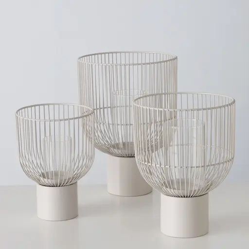 Windlicht - Eisen/Glas, Beige