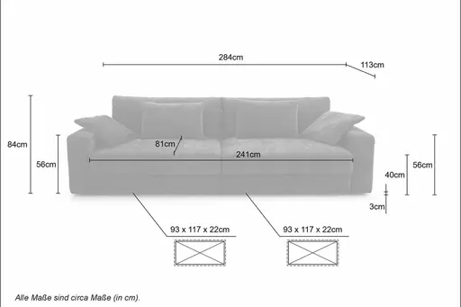 Big-Sofa Jella - 2-Sitzer, Schlaffunktion mit Bettkasten, Stoff, Beige