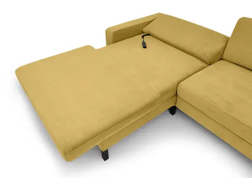 Ecksofa CALM MOVE 2.0 - Longchair links mit 2,5-Sitzer, Schlaffunktion, Feincord, Gold
