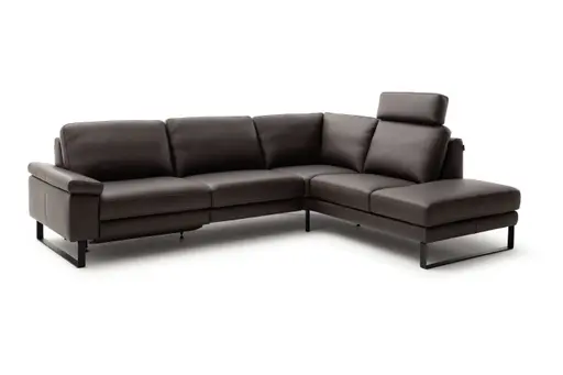 Ecksofa Enna - 3-Sitzer mit Ecke rechts inkl. motorischer Relaxfunktion, Leder, Mocca
