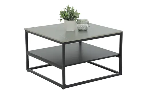 Couchtisch - LB ca. 70x70 cm, Marmoroptik grau matt, Schwarz