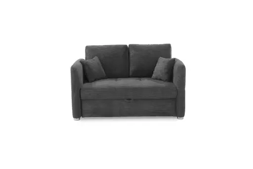 Sofa JORDEN - 1,5-Sitzer inkl. Schlaffunktion mit Bettkasten, verstellbare Armlehnen, Cord, Grau
