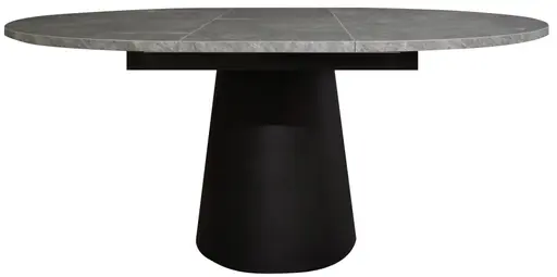 Esstisch - ausziehbar, Ø/H ca. 130x75 cm, Keramikoptik grau, Schwarz