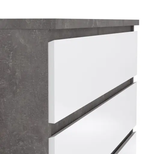 Kommode - B ca. 77 cm, Betonoptik, Weiß Hochglanz