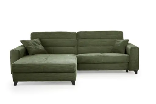Ecksofa JAROM - 3-Sitzer, Ecke rechts inkl. Relaxfunktion (motorisch) und Kopfteil verstellbar, Stoff, Grün
