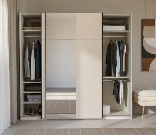 Schwebetürenschrank FRIESO- B. ca 220 cm, Sand, Spiegel