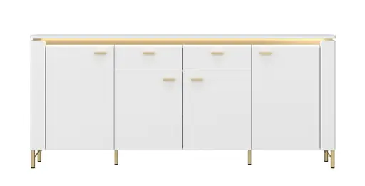 Sideboard - mit Beleuchtung, Alpinweiß, Goldfarben, Weiß Hochglanz