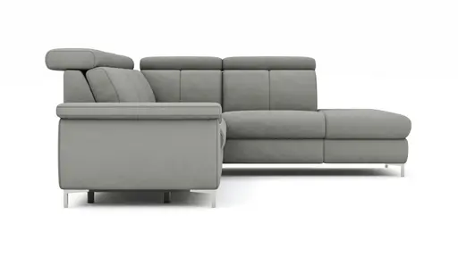 Ecksofa Cornella - 2-Sitzer mit Ecke rechts inkl. Relaxfunktion (motorisch) und Kopfteil verstellbar, Stoff, Hellgrau