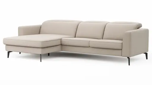 Ecksofa Rafaela 2.0 - Longchair mit 2,5-Sitzer rechts inkl. Sitzvorzug, Kopteilverstellung motorisch und Relaxfunktion motorisch im Longchair, Leder, Champagner