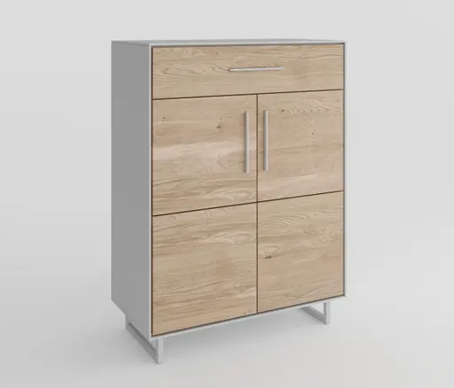 Schuhkommode - B ca. 82 cm, Kreidefarben, Eiche bianco massiv geölt