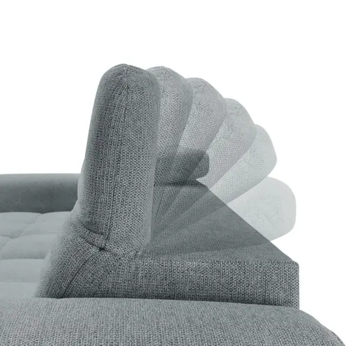 Ecksofa - Longchair links mit 2-Sitzer, Kopfteil verstellbar, Sitztiefe verstellbar motorisch, Stoff, Eisblau