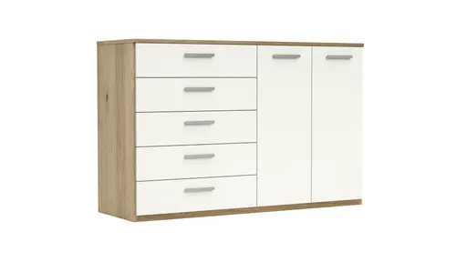 Kommode Viana - Balkeneiche furniert, Weiß