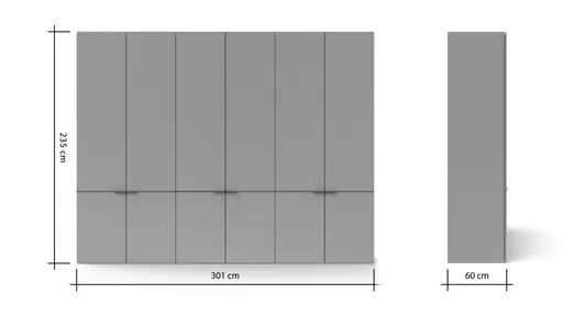 Drehtürenschrank Matera - BHT ca. 301x235x60 cm, Lack Matt, Muschelgrau, Griffe Coffee