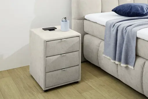 Nachttisch- Inkl. Ladeport, Stoff, Beige