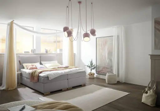 Boxspringbett SANDRIN A- Liegefläche ca. 200x200 cm, Stoff, Hellgrau, inkl. Stauraum