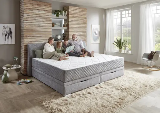 Boxspringbett- Liegefläche ca. 240x200 cm, Stoff, Silber