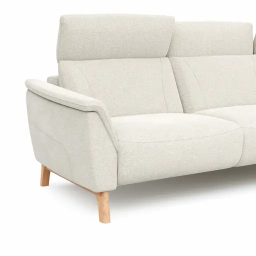 Ecksofa Nevin - 2-Sitzer mit Longchair rechts, inkl. Kopfpolsterverstellung, Stoff, Weiß