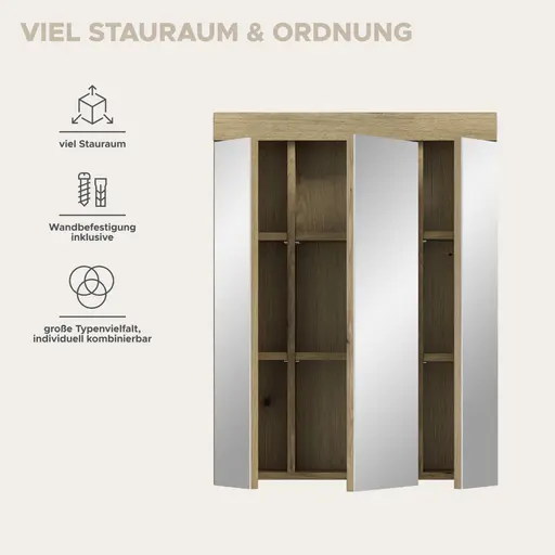 Spiegelschrank - B ca. 60 cm, Evoke Eiche Nachbildung