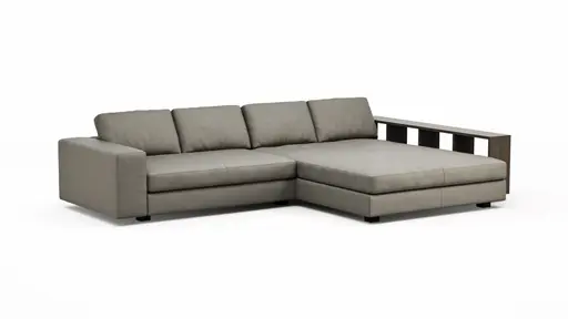 Ecksofa Aprino 1 - 2,5-Sitzer mit Longchair rechts, Leder, Grau
