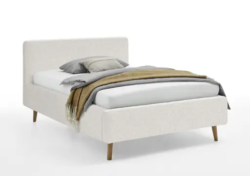 Polsterbett - Liegefläche ca. 140x200 cm, Bouclé-Stoff, Cremeweiß