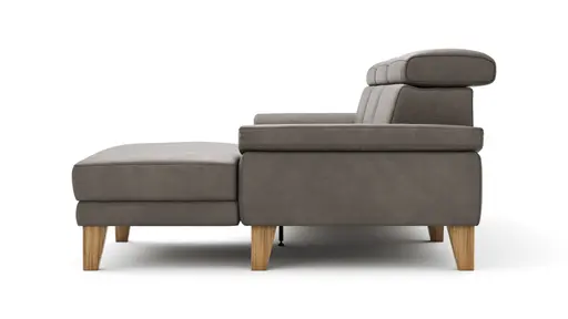 Ecksofa Hudson - 2,5-Sitzer mit Longchair rechts, inkl. Kopfteil/Armlehne verstellbar und Relaxfunktion (motorisch), Stoff, Steingrau