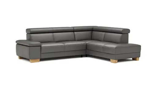 Ecksofa Philadelphia - 2,5-Sitzer mit Ecke rechts inkl. Kopfteil verstellbar, Leder, Anthrazit
