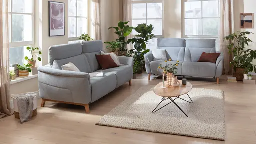 Sofa Nevin - 3-Sitzer, inkl. Relaxfunktion und Kopfteilverstellung (motorisch), Stoff, Silbergrau 