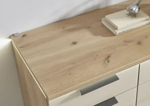 Kombikommode - Bianco-Eiche-Nachbildung, Glas Champagner