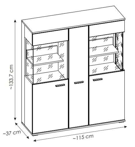 Highboard - mit Beleuchtung, B ca. 115 cm, Alpinweiß, Viking Eiche Nachbildung