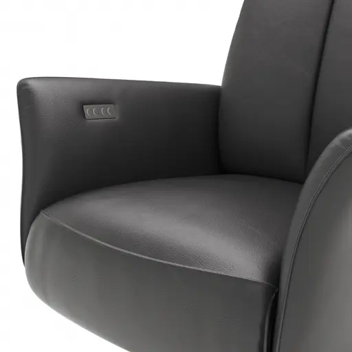 Drehsessel Aberdeen - Größe L, inkl. Relaxfunktion (motorisch) und Kopfteil verstellbar, Leder, Schwarz