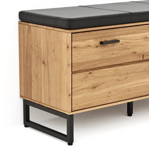 Garderobenbank Blackpool - Eiche massiv mit Sitzkissen schwarz