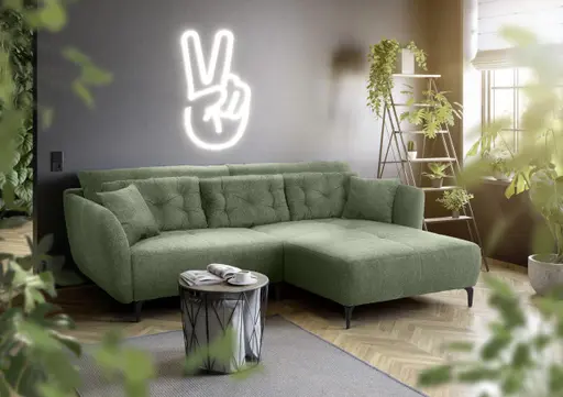 Ecksofa JANEK - 2,5-Sitzer, Ecke rechts, Stoff, Dunkelgrün