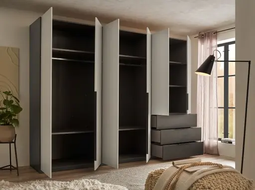 Drehtürenschrank- Graphit, Hellgrau