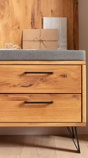 Garderobenbank Savannah - inkl. Sitzkissen grau, Wildeiche massiv, natur geölt