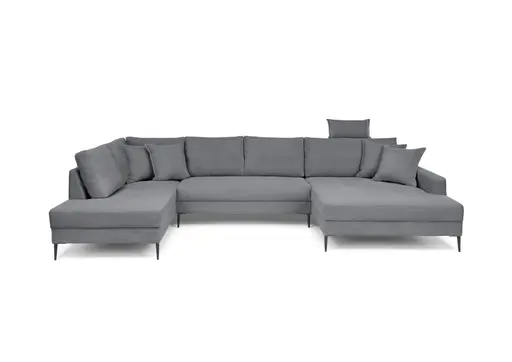 Wohnlandschaft - Ecke links, 2-Sitzer, Longchair rechts, Stoff, Grau