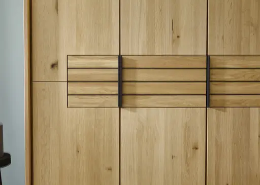 Drehtürenschrank Scottsdale - inkl. Passepartout und Beleuchtung, B ca. 257cm, Wildeiche massiv