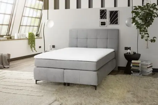 Boxspringbett- Ligefläche ca. 140x200 cm, Stoff, Hellgrau