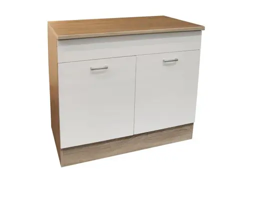 Spülenschrank- B ca. 100 cm, Eiche Dekor, Weiß, Matt