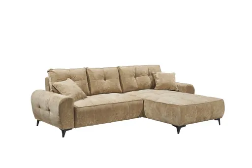 Ecksofa  - Sofa 2-Sitzer mit Longchair rechts, Schlaffunktion mit Bettkasten,Stoff, Macchiato