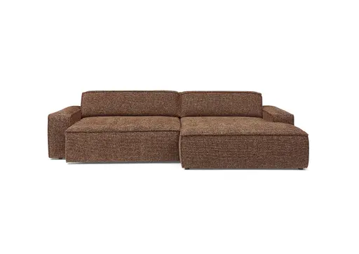 Ecksofa - 2-Sitzer mit Longchair rechts, Sitzvorzug motorisch, Stoff, Rostbraun